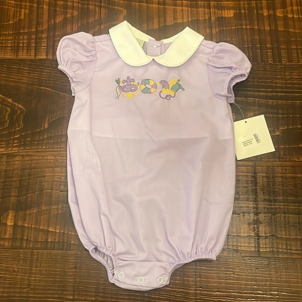 Magnolia Steel Mardi Gras embroidered bubble. 12 month.